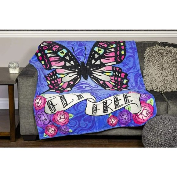 Beautiful Soft & Cozy Colorful Butterfly Fly Free Blanket Fleece Throw 50"x60" - Picture 2 of 4